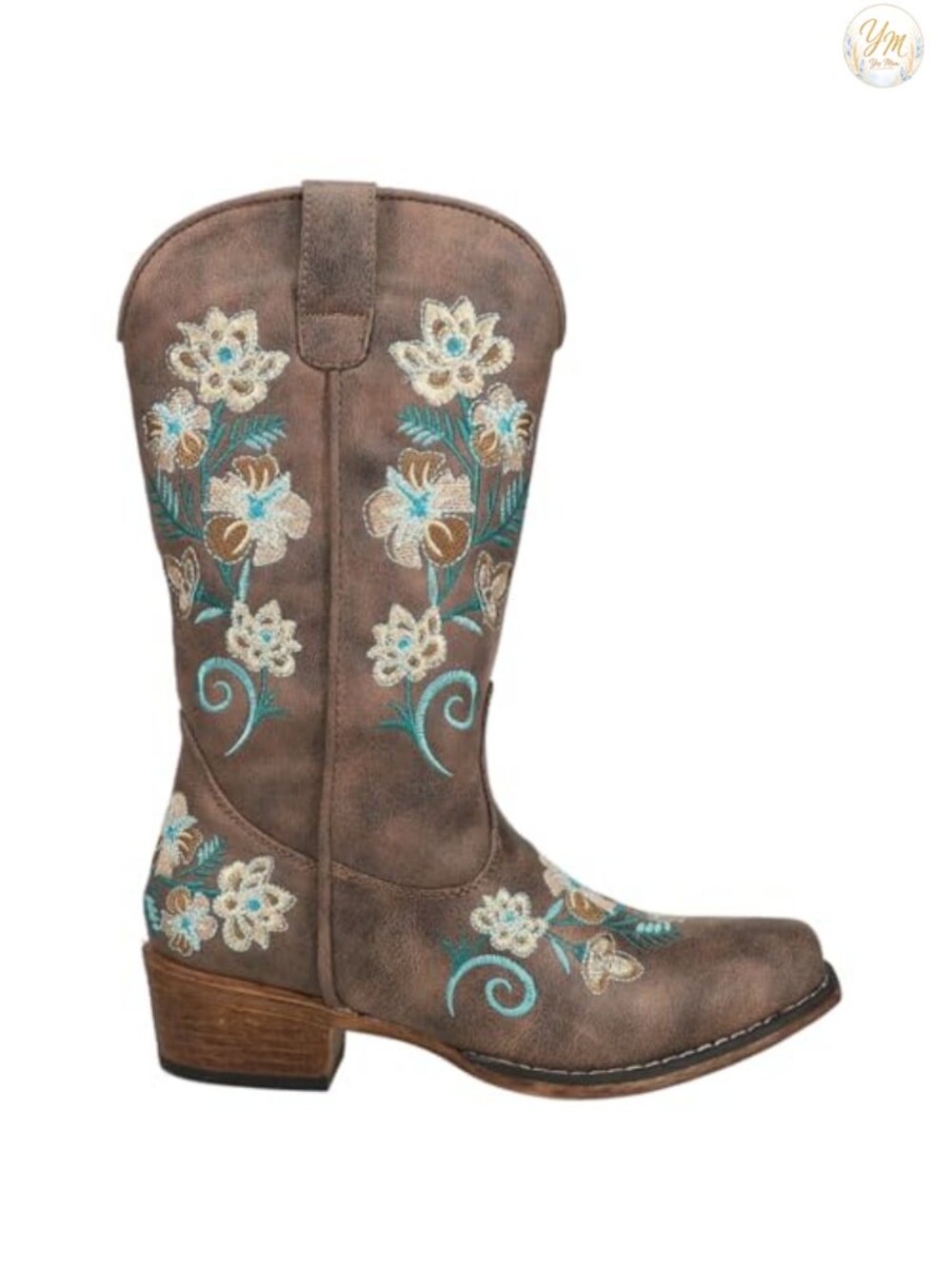Roper Riley Floral Embroidered Snip Toe Mid-Calf Boots Faux Leather